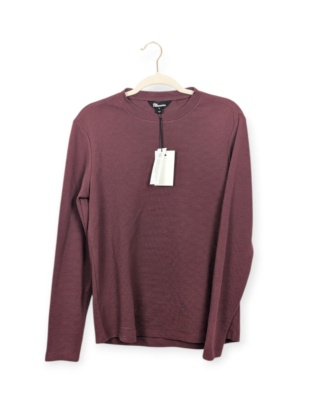 The Commons Men's Crewneck Top S Burgundy Ottoman Texture Long Sleeve Shirt NWT